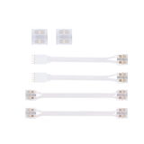 Set of white LED connector cables and transparent plugs for flexible lighting installations