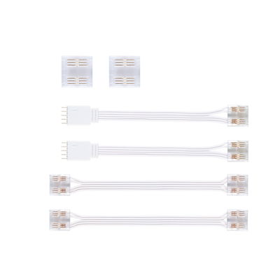 Set witte LED-verbindingkabels en transparante stekkers voor flexibele lichtinstallaties