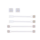 Sæt med hvide LED-forbindelseskabler og gennemsigtige stik til fleksible belysningsinstallationer