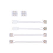 Set aus weißen LED-Verbindungskabeln und transparenten Steckverbindern für flexible Lichtinstallationen