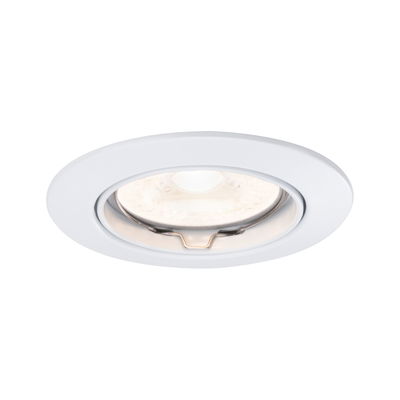 Round white recessed spotlight housing made of plastic with LED light source for ceiling lighting