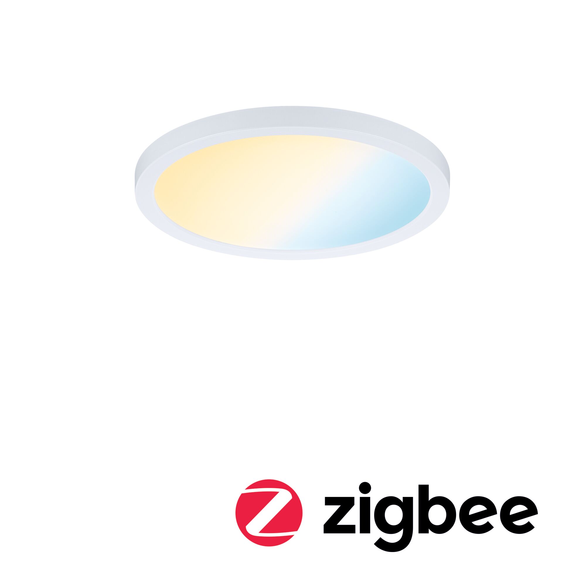 Plafonnier LED rond blanc avec température de couleur réglable et fonction Zigbee pour maison connectée