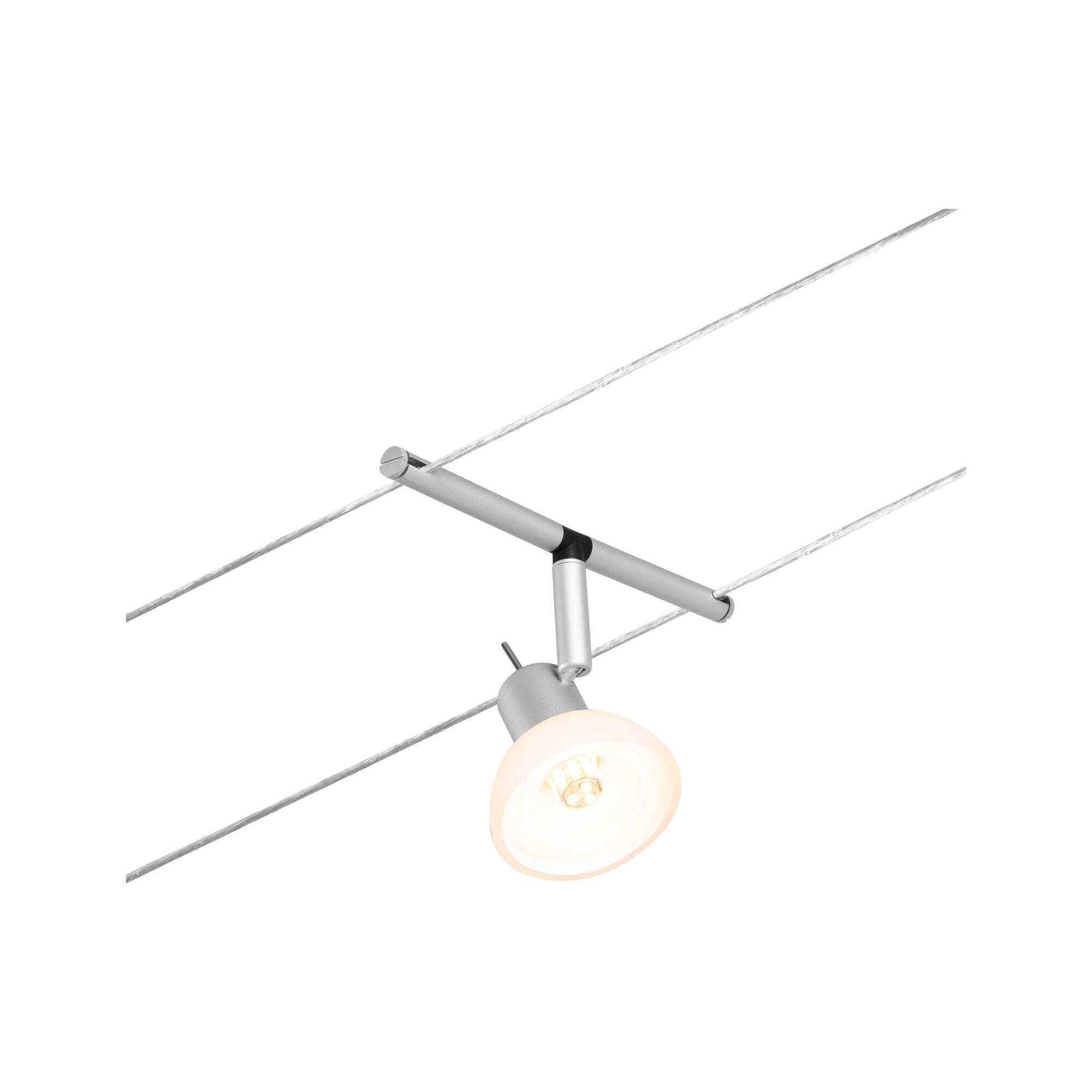 Modern silver metal cable spotlight with adjustable lamp head for versatile lighting solutions