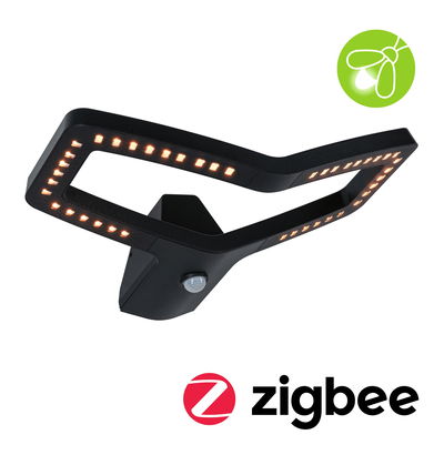Zwarte LED-buitenwandlamp met bewegingssensor en Zigbee voor slimme huisverlichting