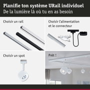 Système de rail modulaire URail avec rails noirs et blancs et spots LED blancs pour éclairage flexible