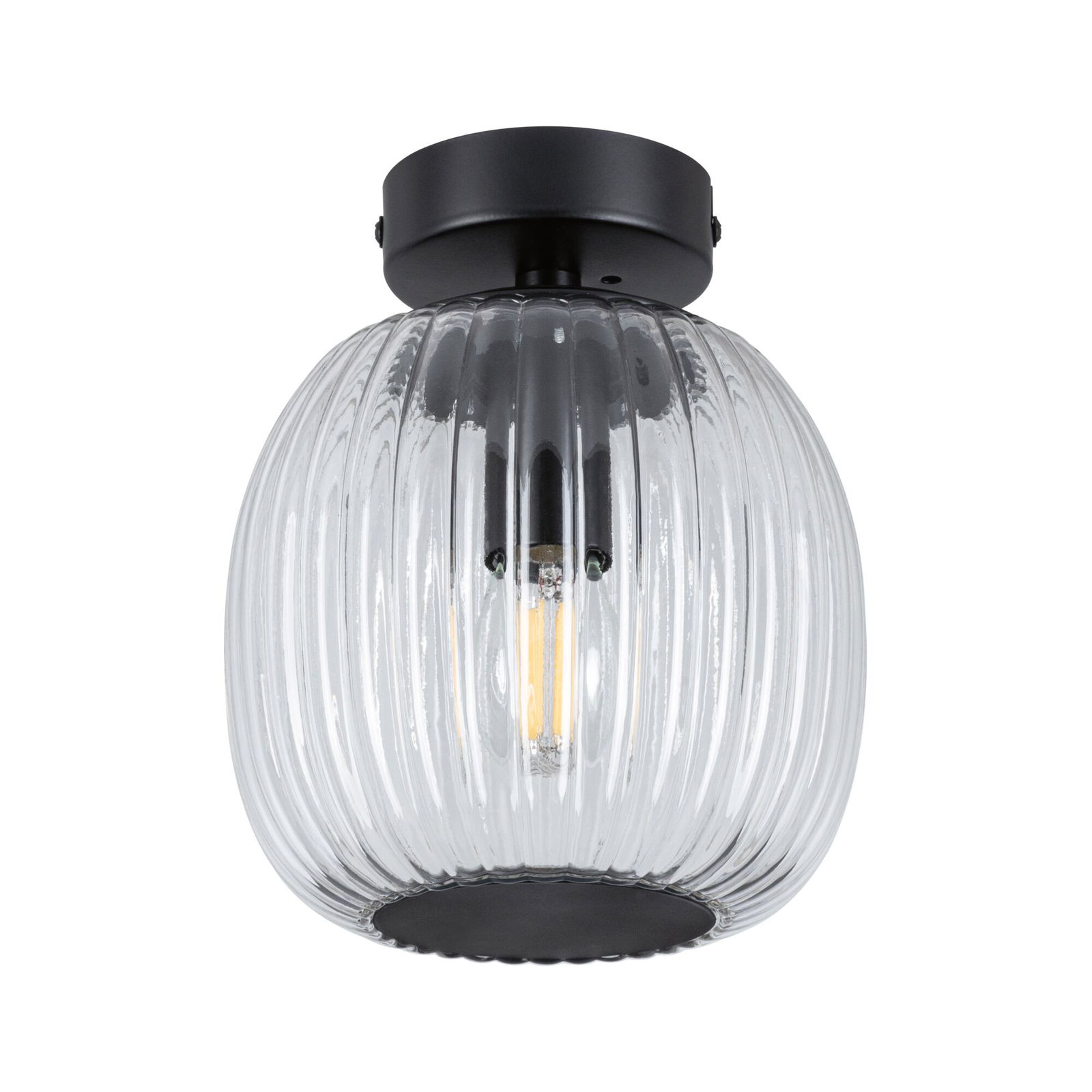 Plafonnier LED Ruya IP44 E14 230V max. 20W gradable Verre/Noir mat