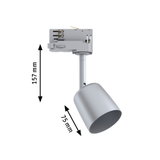 Grey metal LED spotlight with 157 mm height and 75 mm head for track lighting systems