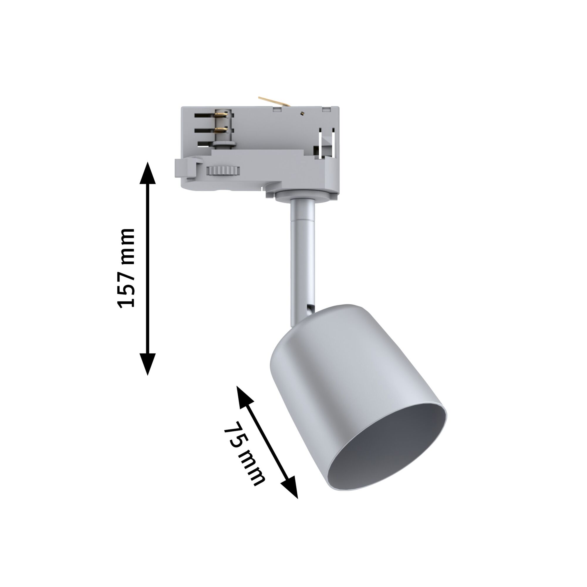 Grauer LED-Strahler aus Metall mit 157 mm Höhe und 75 mm Durchmesser für moderne Innenbeleuchtung