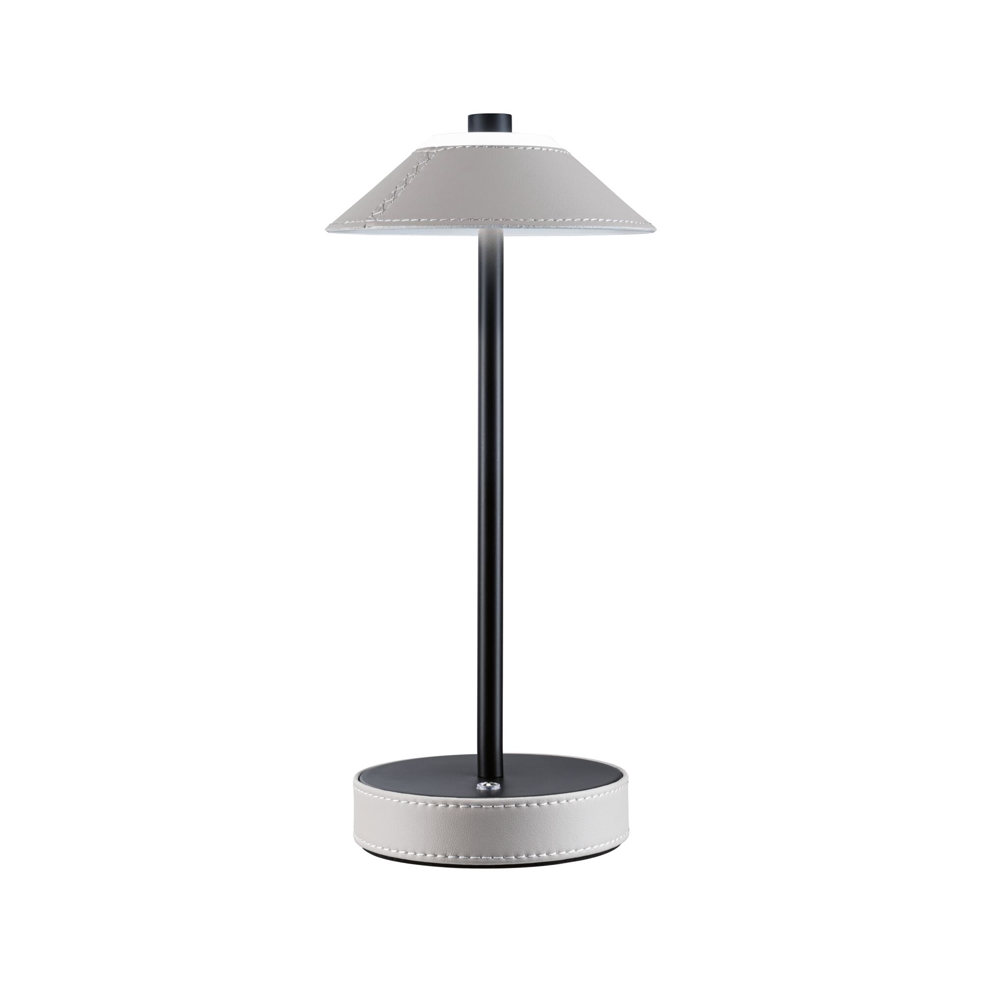 Lampe de table moderne avec revêtement en cuir gris et structure métallique noire pour un éclairage élégant
