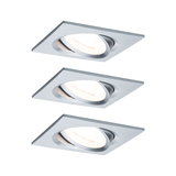 Trois spots encastrés carrés en aluminium brossé argenté pour éclairage LED moderne