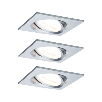 Trois spots encastrés carrés en aluminium brossé argenté pour éclairage LED moderne