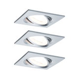 Trois spots encastrés carrés en aluminium brossé argenté pour éclairage LED moderne