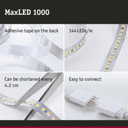MaxLED 1000 LED strip with 144 LEDs/m, adhesive backing, cuttable every 4.2 cm, easy connector