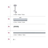 Set van drie witte LED-spotlights met zilveren rail en accessoires voor flexibele verlichtingssystemen