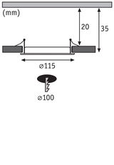 Technische Zeichnung eines Einbaustrahler-Lochs mit 115 mm Durchmesser und 35 mm Einbautiefe