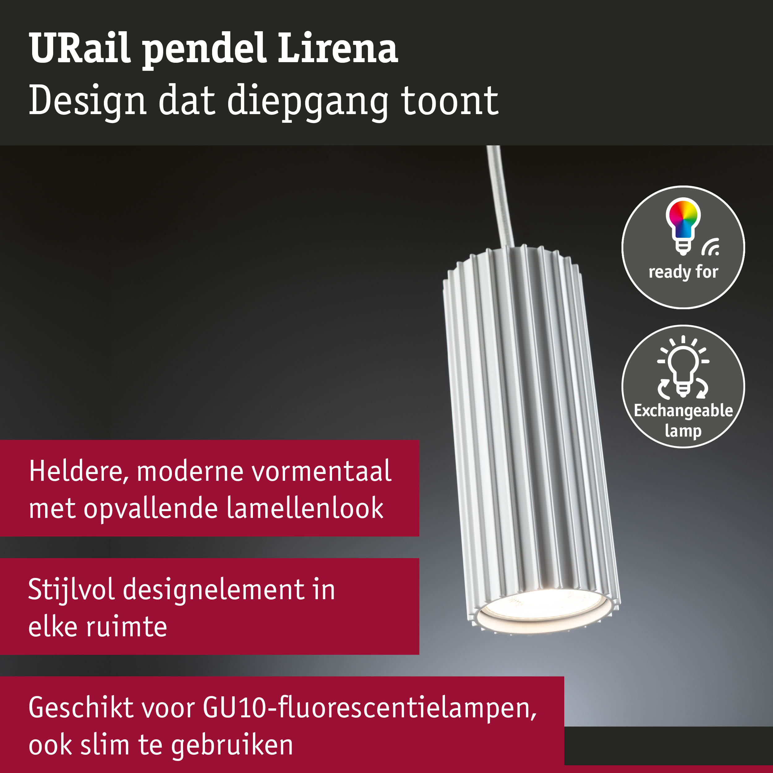 Moderne witte URail pendel Lirena met lamellenlook en GU10 lampfitting