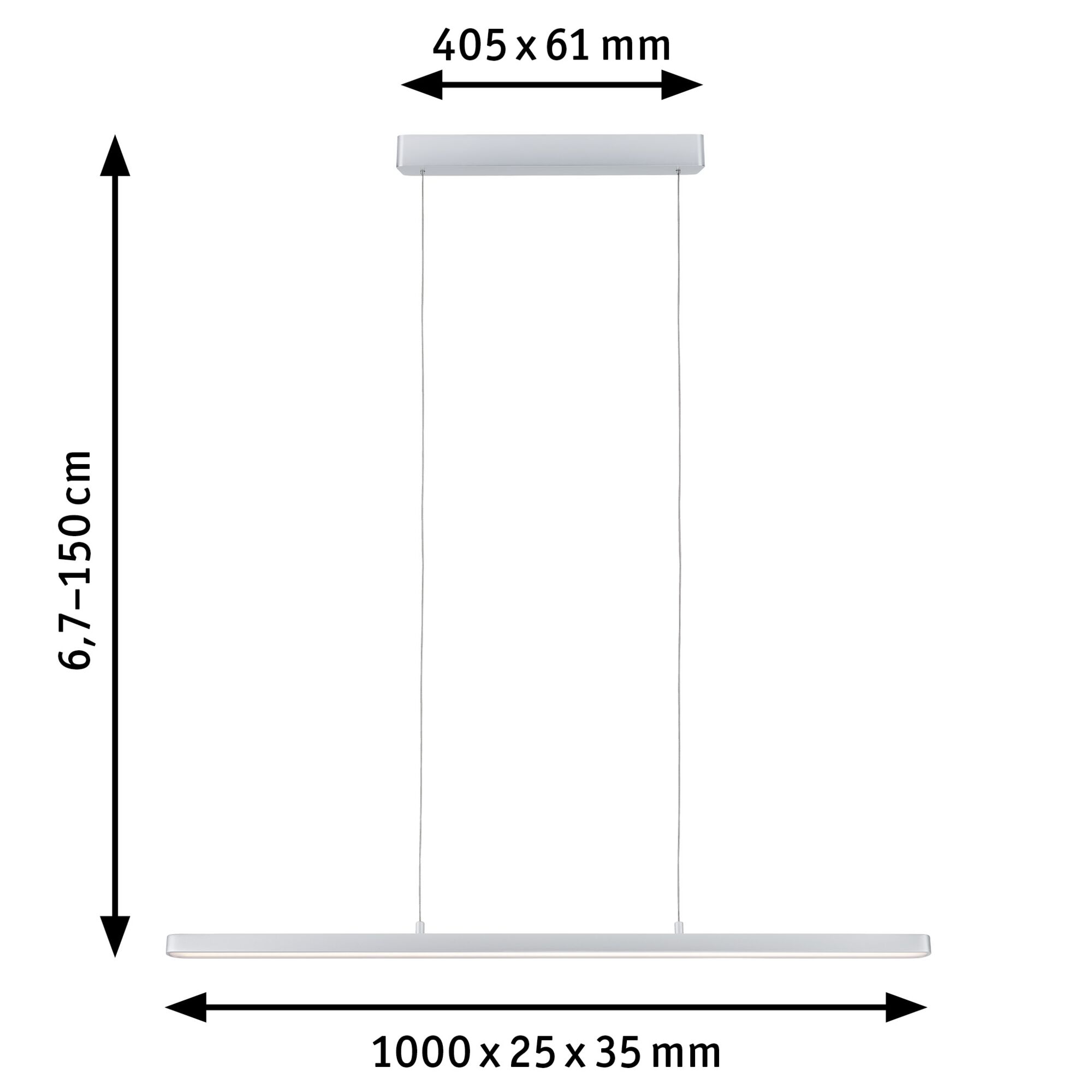 Suspension LED blanche en métal de 1000x25x35 mm avec câble réglable de 150 cm