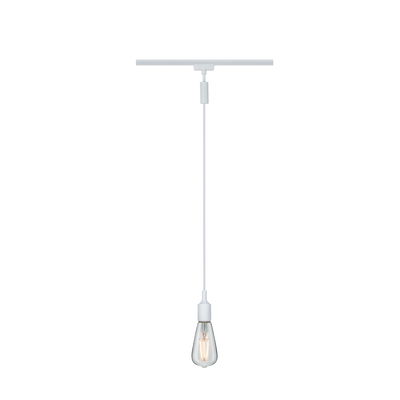 White pendant light with clear bulb design and white cable for modern indoor lighting