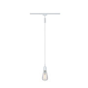White pendant light with glass bulb and metal fitting, minimalist design for modern home lighting