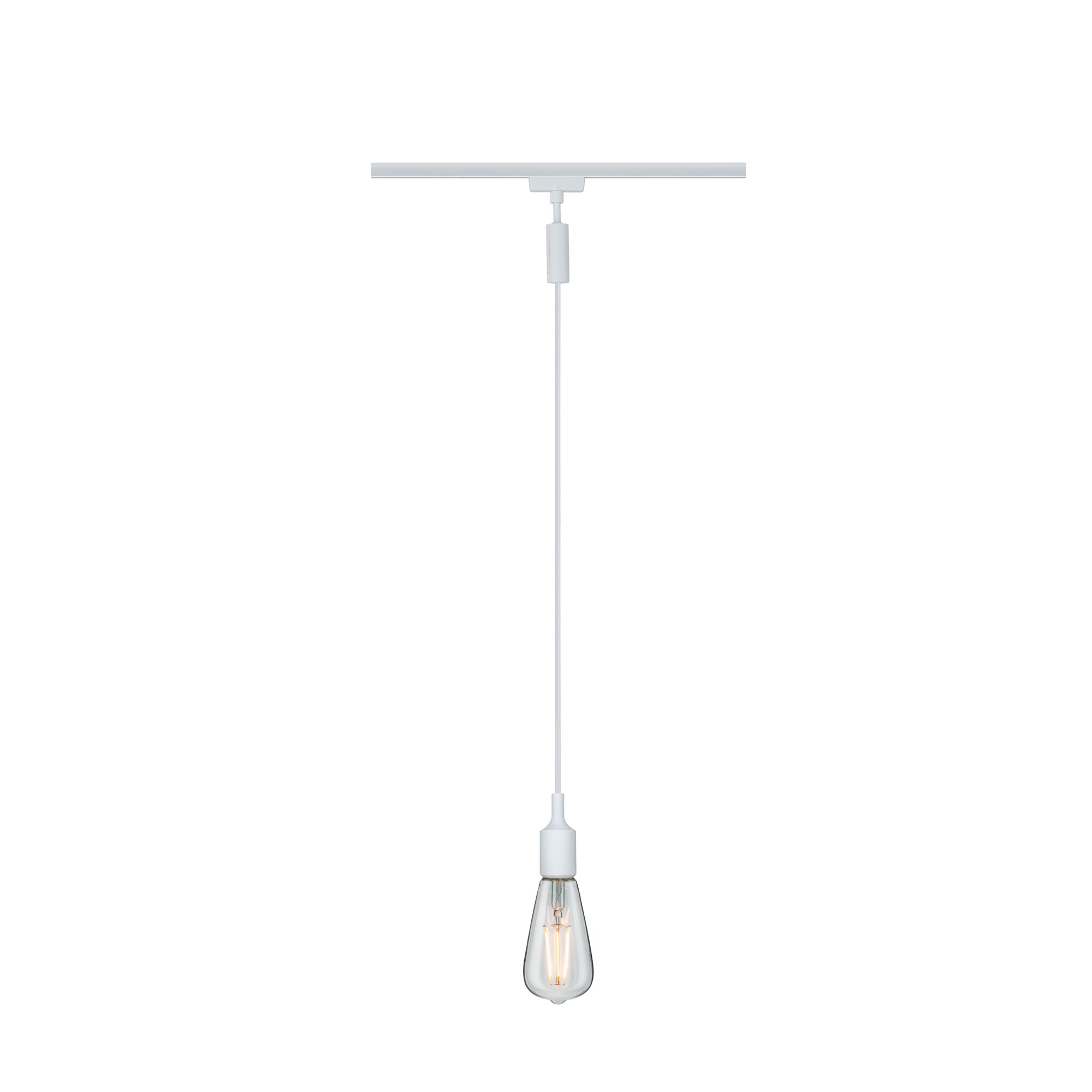 Weiße Pendelleuchte mit Glühbirne aus Glas und Metall, minimalistisches Design für moderne Beleuchtung