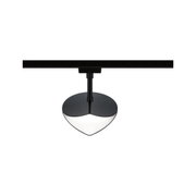 Schwarze LED-Schienenleuchte mit herzförmigem, weißem Diffusor aus Kunststoff für moderne Beleuchtung