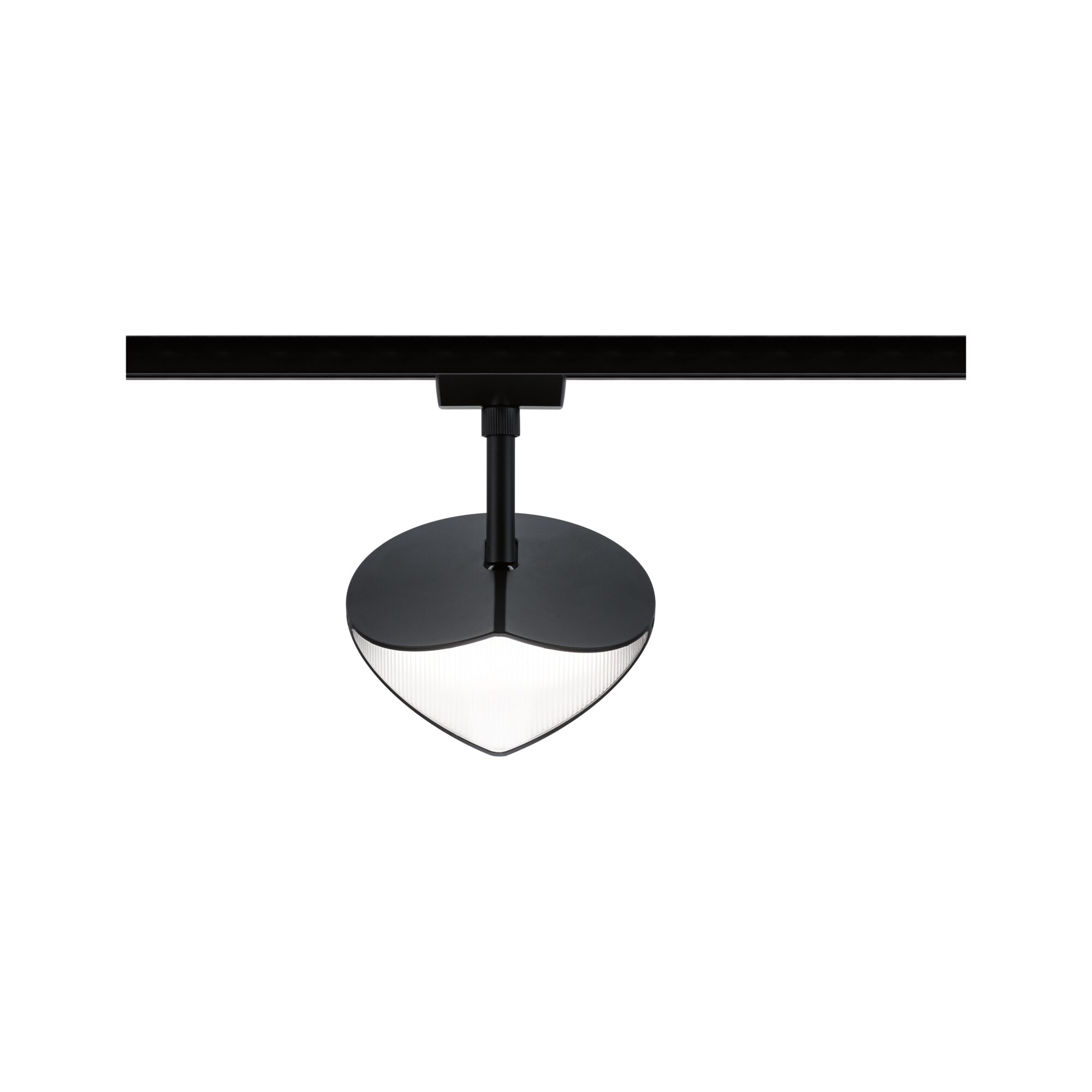 Schwarze LED-Schienenleuchte mit herzförmigem, weißem Diffusor aus Kunststoff für moderne Beleuchtung