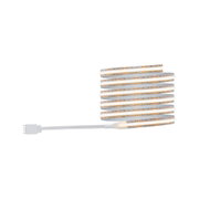 Bande LED flexible avec lumière blanc chaud et câble de connexion blanc pour éclairage polyvalent.