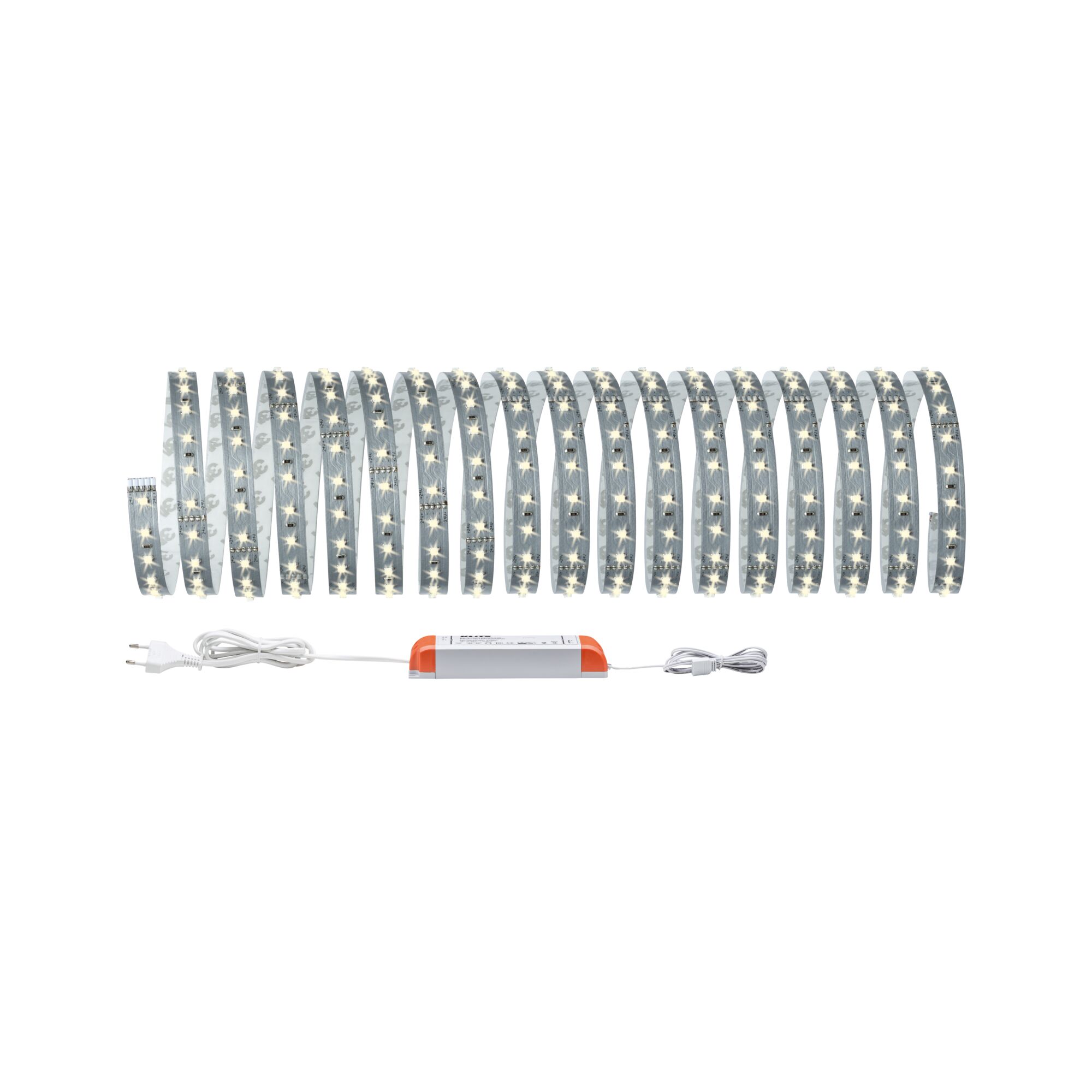 MaxLED 500 LED Strip Basisset 10m Warmweiß 50W 550lm/m 2700K 75VA Flexible LED-Lichtleiste mit Netzteil in Weiß für vielseitige Beleuchtungslösungen im Innenbereich