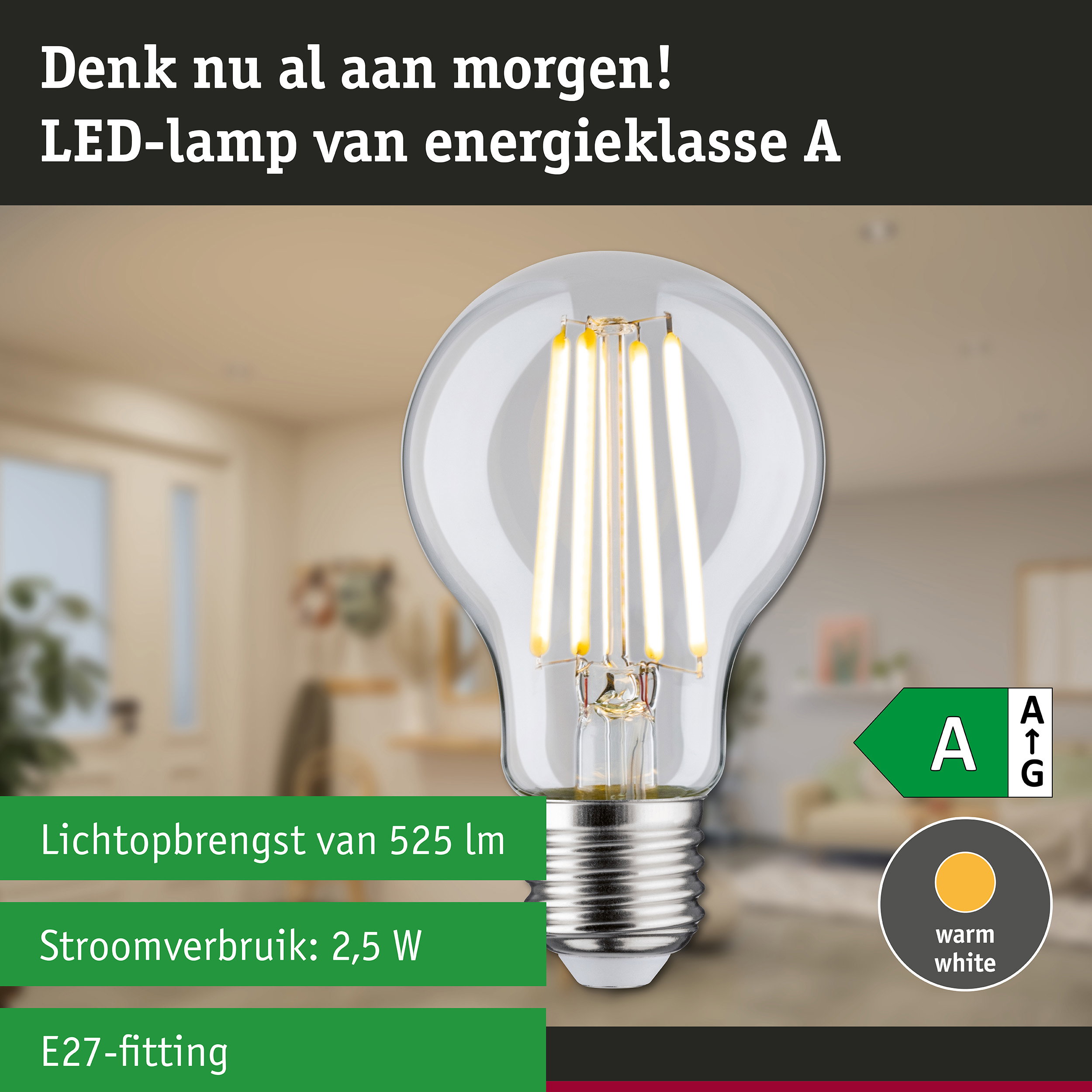 Transparante LED-lamp met warm wit licht en ultra-efficiënte energiebesparende technologie in bosrijke omgeving