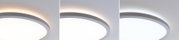 Trois plafonniers LED ronds avec cadre métallique gris et température de couleur réglable pour pièces à vivre.