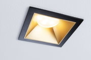 Quadratischer Einbaustrahler aus Metall in Schwarz und Gold mit warmweißem LED-Licht für Wohnräume