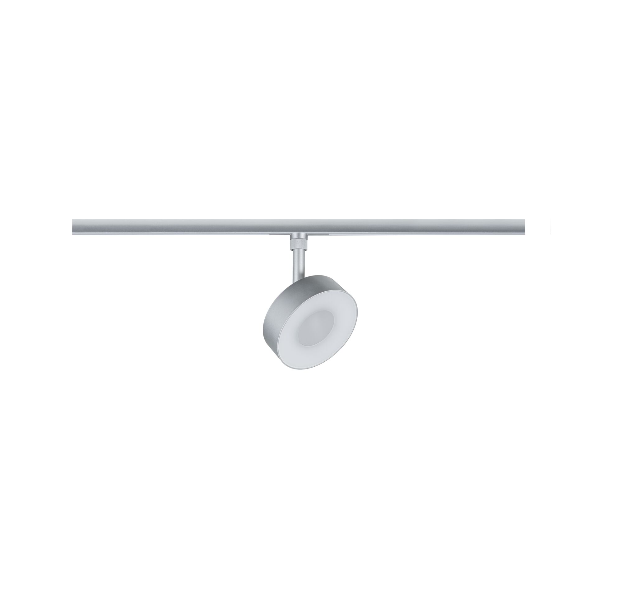 Moderner LED-Spot aus silbernem Aluminium an Schienensystem für flexible Raumbeleuchtung