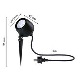 Zwarte LED-tuinschijnwerper met grondpen en 1 meter kabel, 90 mm diameter, 261 mm hoogte