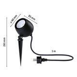 Black LED garden spotlight with ground spike and 1 meter cable, 90 mm diameter, 261 mm height