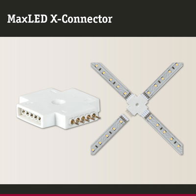 MaxLED X-Connector van wit kunststof verbindt LED-strips in X-vorm voor flexibele verlichtingsoplossingen