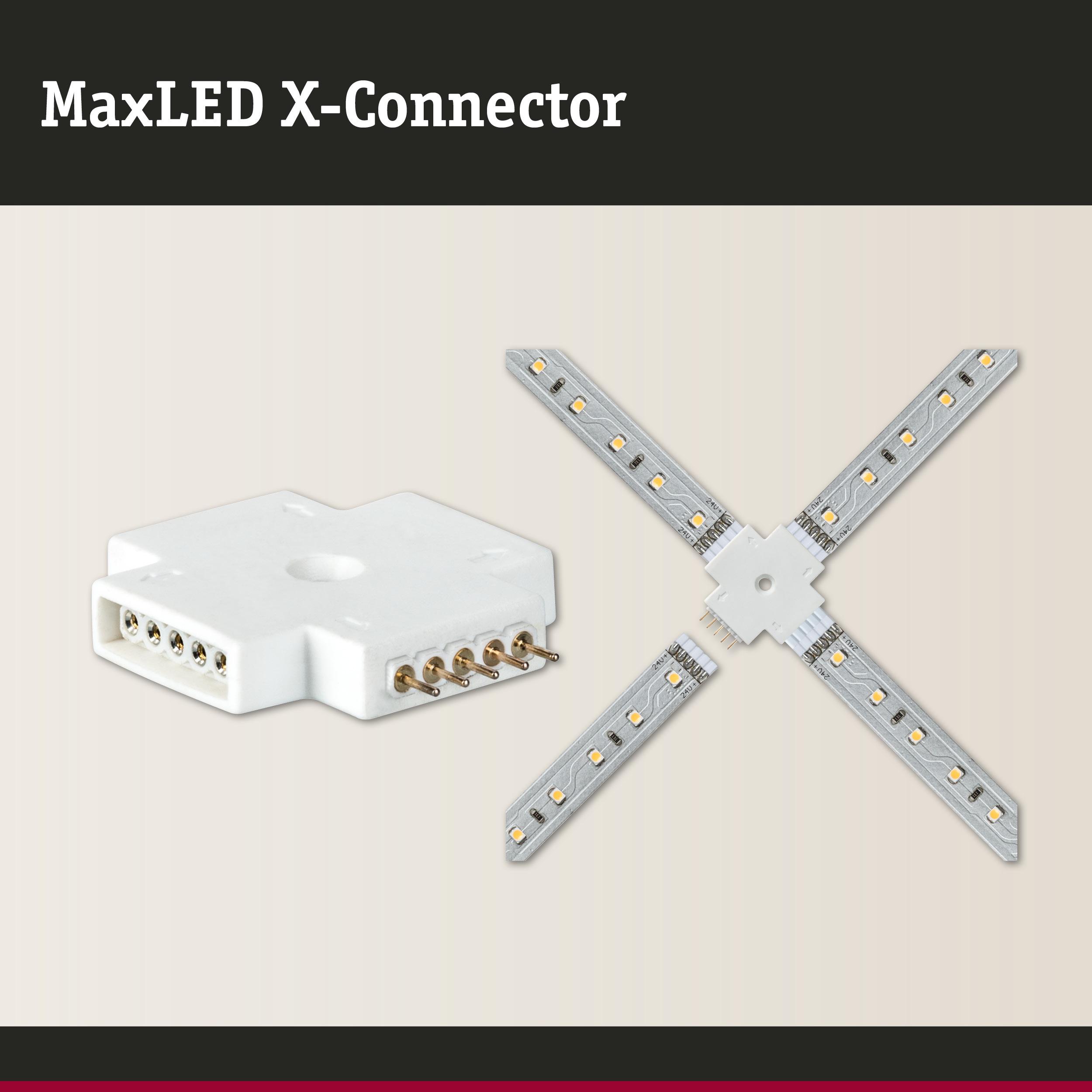 MaxLED X-Connector van wit kunststof verbindt LED-strips in X-vorm voor flexibele verlichtingsoplossingen