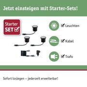 Starter-Set mit schwarzen LED-Erdstrahlern, Kabel und Trafo für Gartenbeleuchtung sofort erweiterbar