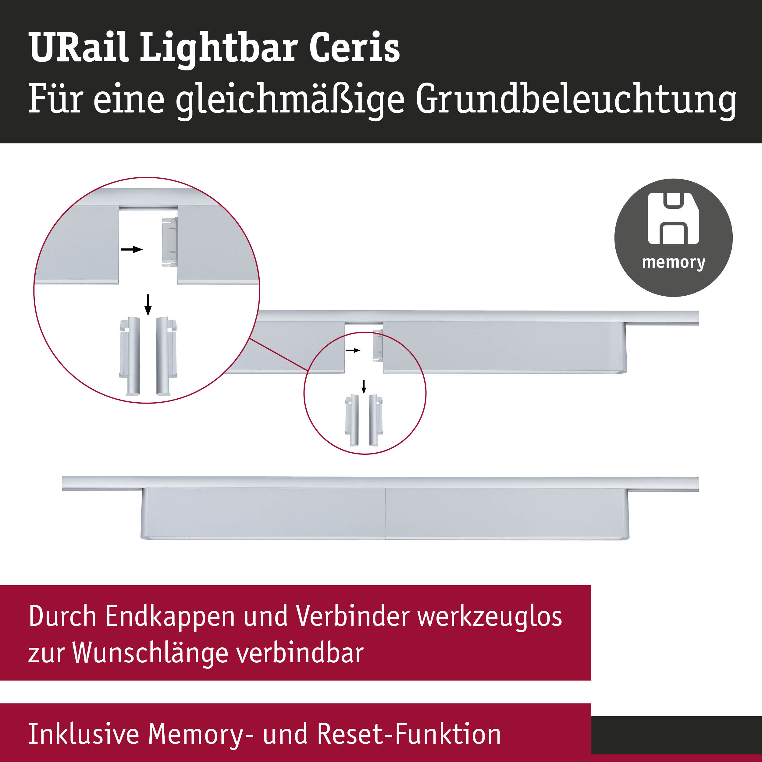 URail Lightbar Ceris in Weiß für gleichmäßige Grundbeleuchtung mit Memory-Funktion