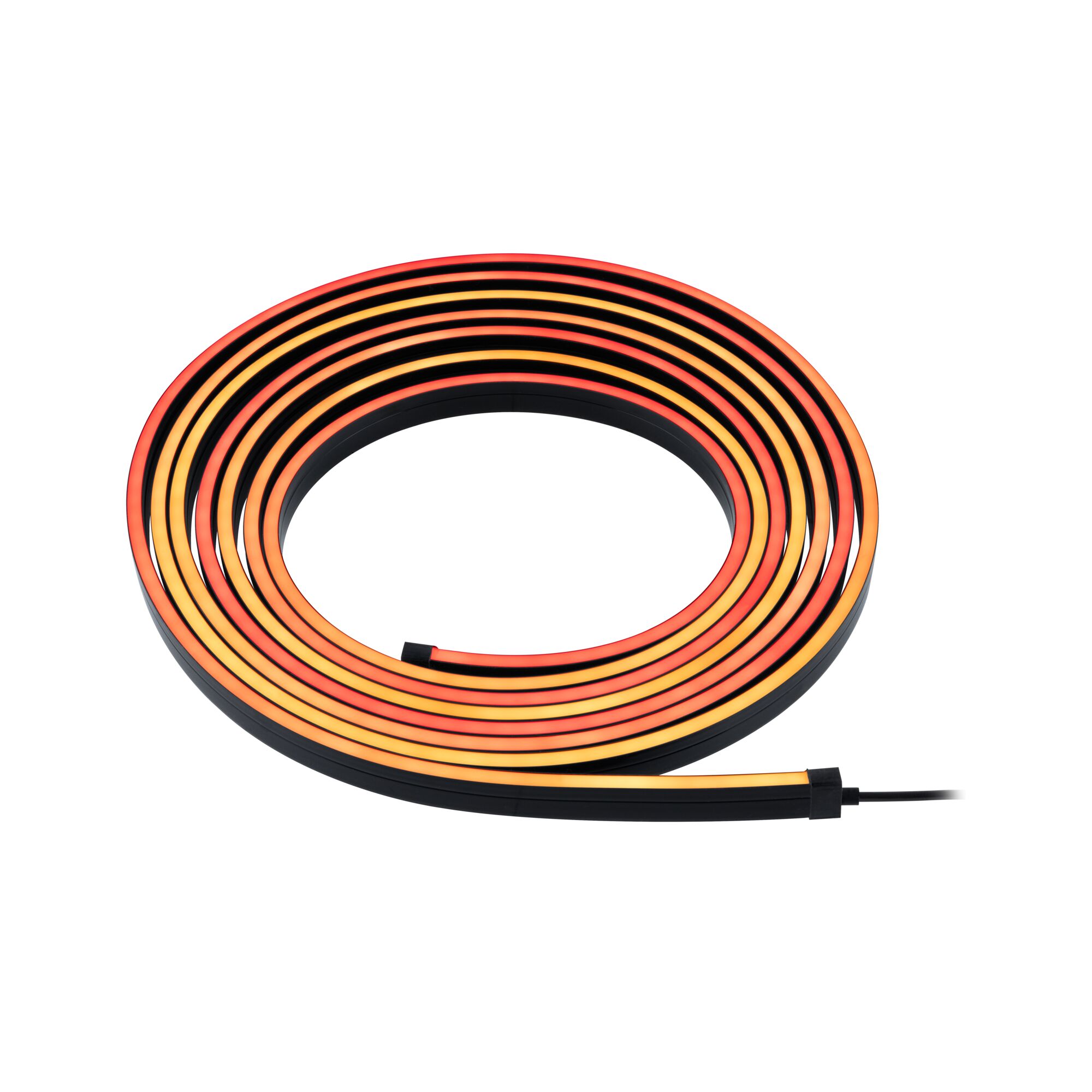 Flexible black LED strip light with warm white and red colors for decorative lighting effects