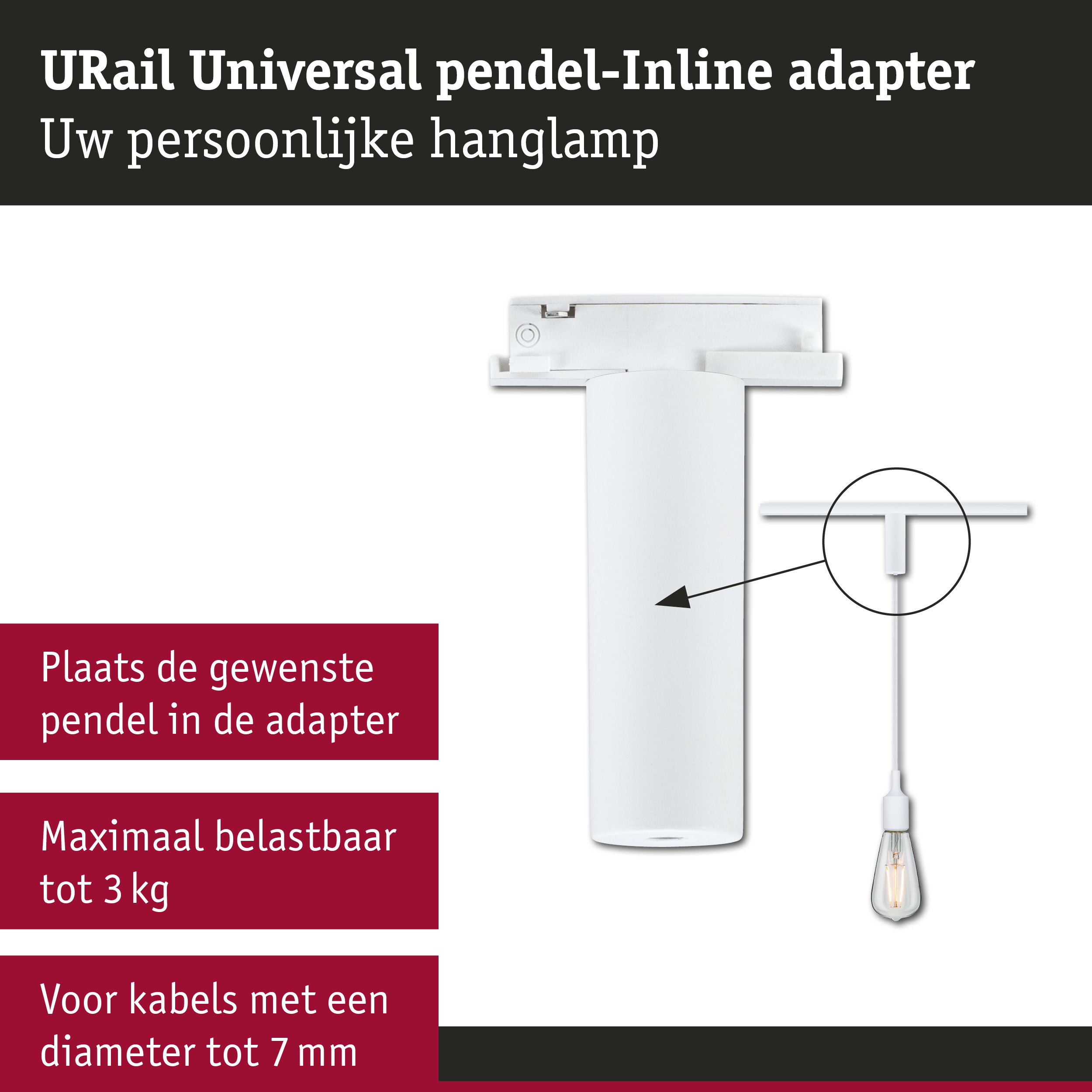 URail Pendeladapter Universal max. 50W 230V Signaalwit