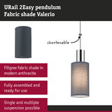 URail 2Easy pendant light with anthracite fabric shade, shorten cable, suitable for single or multiple suspension