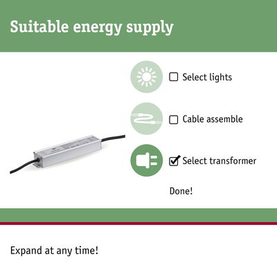 Aluminium transformer with cable for LED lighting, suitable for energy-efficient light systems