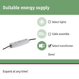 Aluminium transformer with cable for LED lighting, suitable for energy-efficient light systems