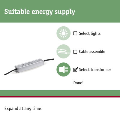 Aluminium transformer with cable for LED lighting, suitable for energy-efficient light systems