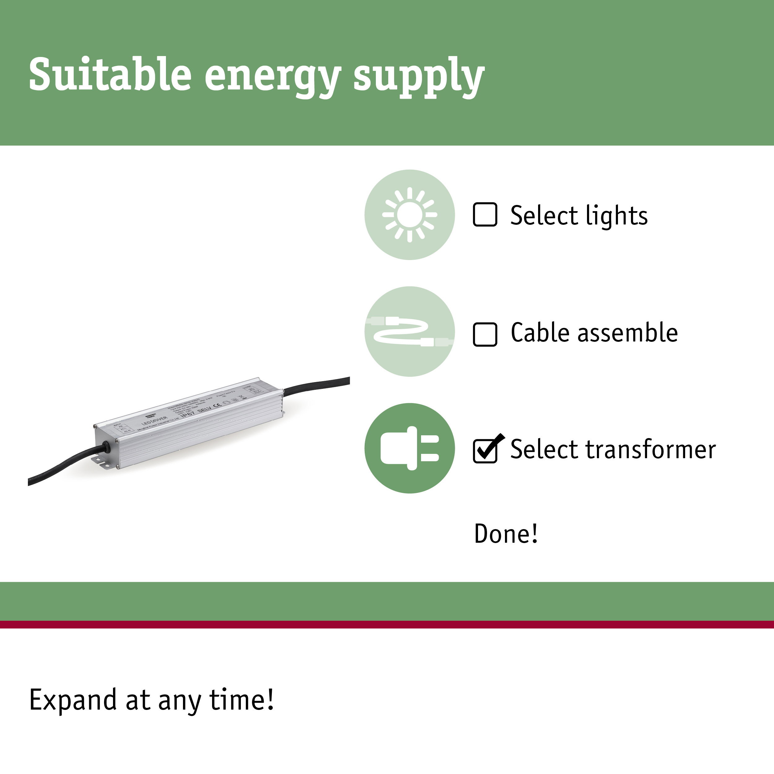 Silver aluminium LED driver with black cable for energy-efficient lighting solutions