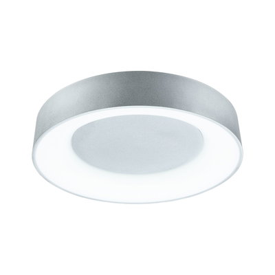Round ceiling light in silver metal with white LED ring for modern indoor lighting
