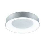 Rund loftlampe i sølvmetal med hvid LED-ring til moderne indendørs belysning