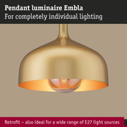 Gold metal Embla pendant luminaire with E27 socket for versatile lighting solutions