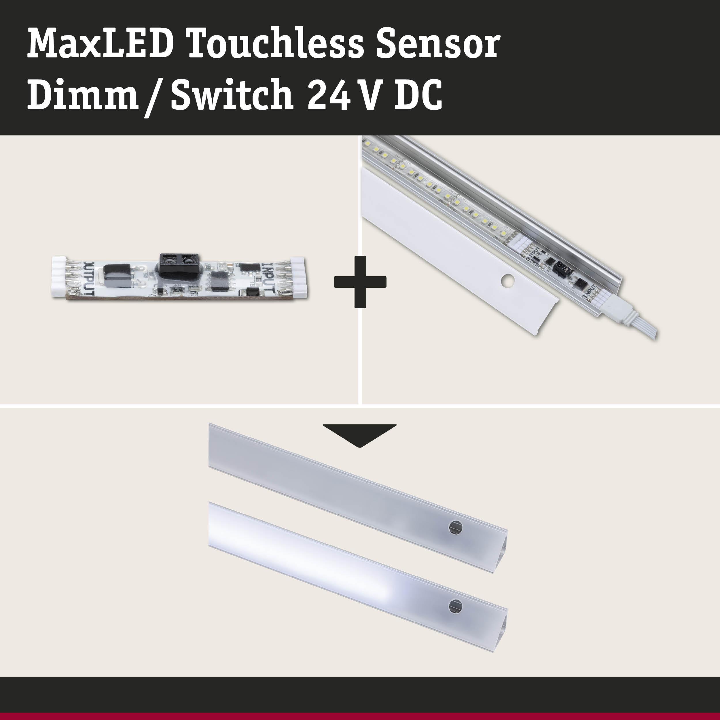 MaxLED contactloze sensor dimmer en wit aluminium LED-profiel met matte diffuser voor LED-verlichting