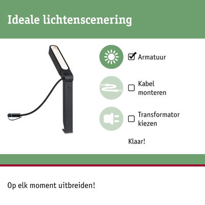 Zwarte LED-buitenlamp met kabelverbinding voor eenvoudige montage en uitbreidbare verlichting